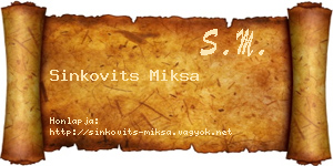 Sinkovits Miksa névjegykártya